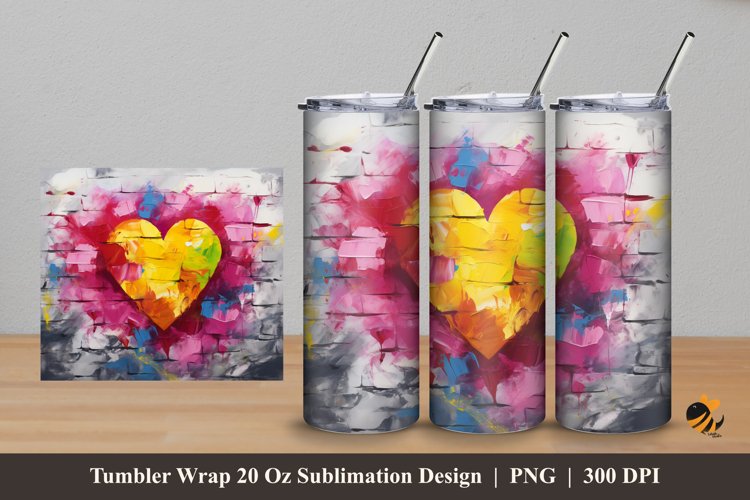Painting Heart Tumbler Wrap Sublimation Design 5 example image 1