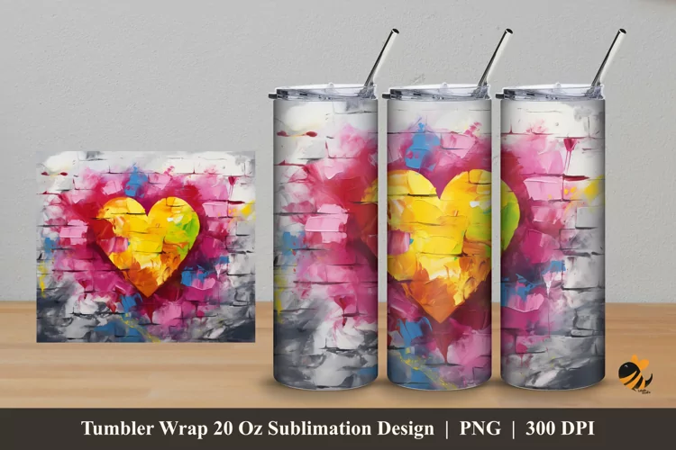 Painting Heart Tumbler Wrap Sublimation Design 5