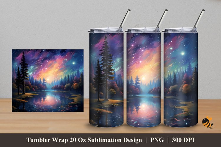 Night Rainbow Tumbler Wrap Sublimation Design 5