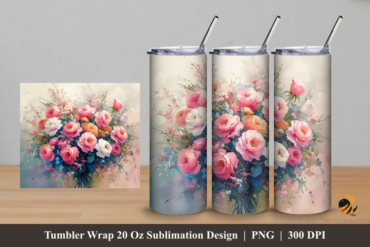 Decorative Flowers Tumbler Wrap Sublimation Design 5 example image 1
