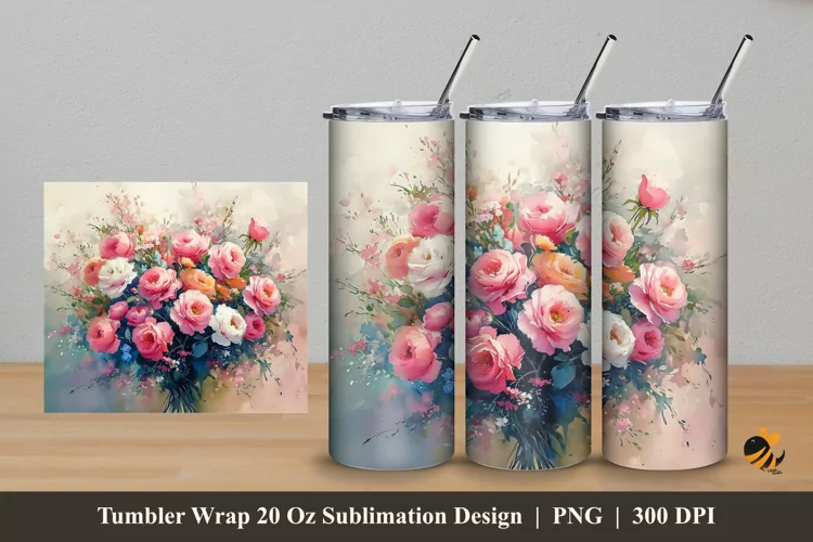 Decorative Flowers Tumbler Wrap Sublimation Design 5