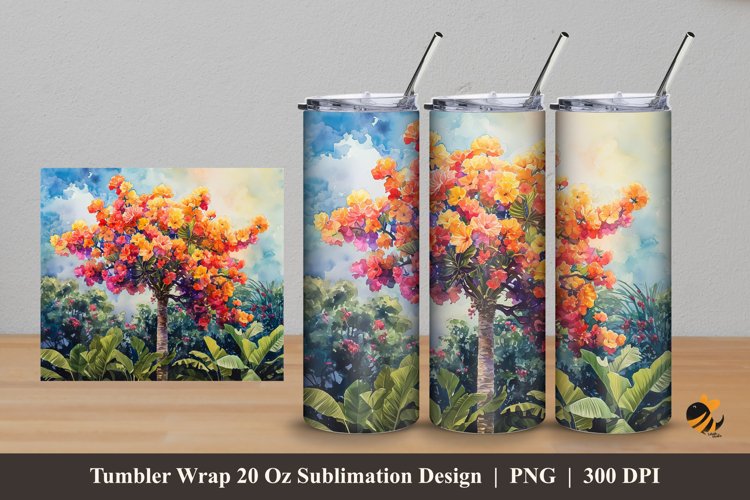 Panoramic Flower Tumbler Wrap Sublimation Design 5