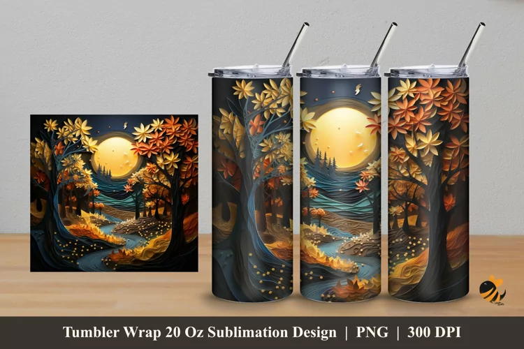 3d Autumn Forest Tumbler Wrap Sublimation Design 5