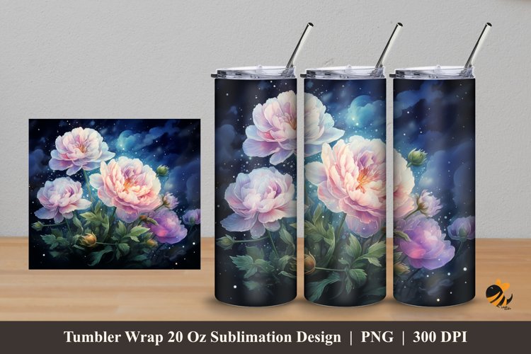 Misty Night Flower Tumbler Wrap Sublimation Design 5 example image 1