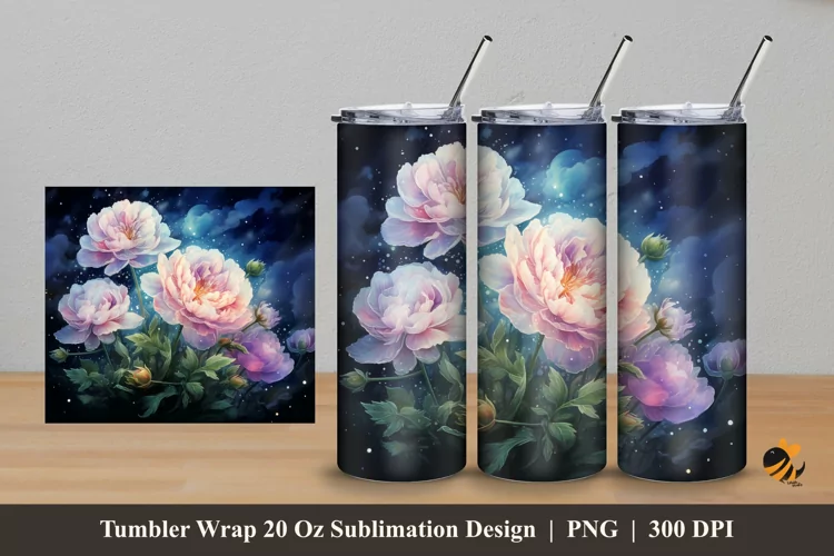 Misty Night Flower Tumbler Wrap Sublimation Design 5