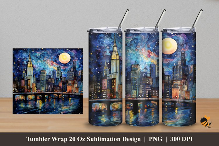 Starry Night At City Tumbler Wrap Sublimation Design 5