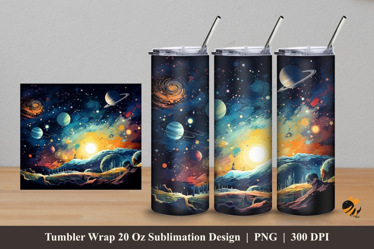 Universe Illustration Tumbler Wrap Sublimation Design 5