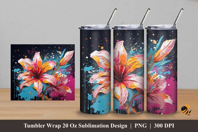 Brush Flower Tumbler Wrap Sublimation Design 5 example image 1
