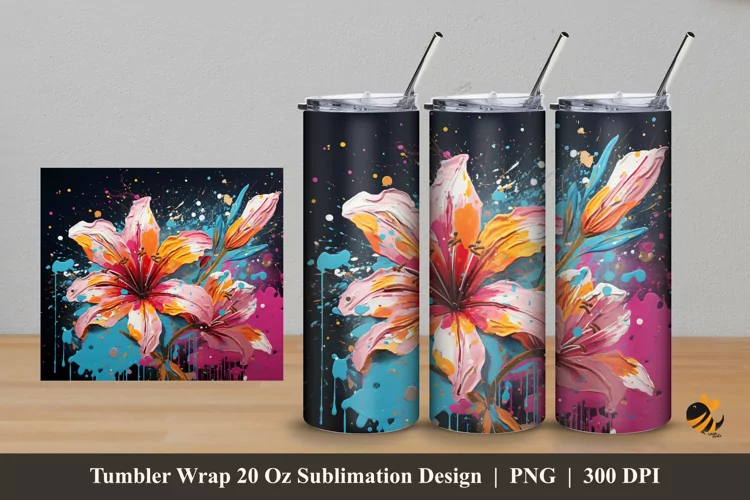 Brush Flower Tumbler Wrap Sublimation Design 5