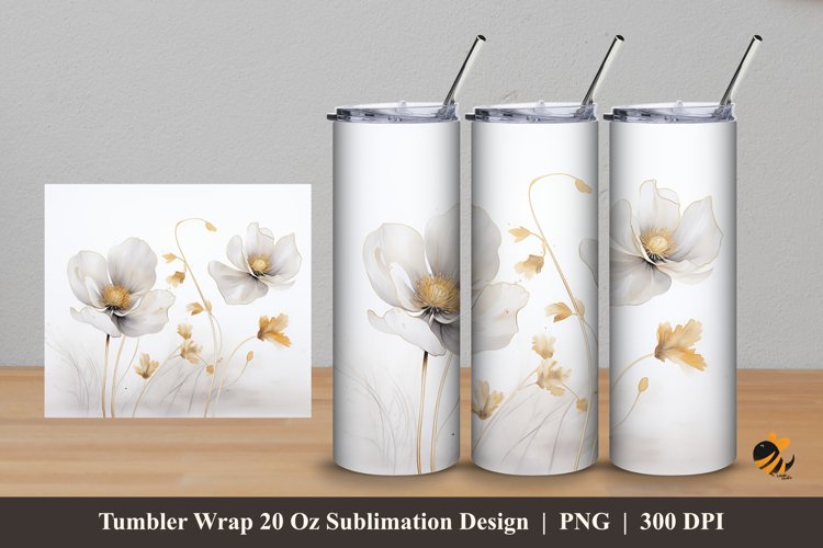 Floral Gold Tumbler Wrap Sublimation Design 5 example image 1