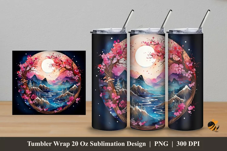 Circular Snowy Mountain Tumbler Wrap Sublimation Design 5