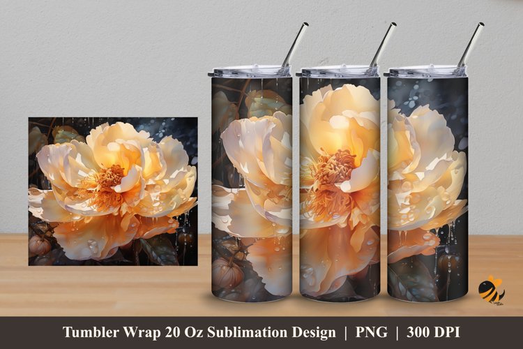 Golden Peony Tumbler Wrap Sublimation Design 5