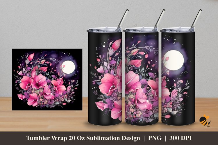 Fuchsia Flower Tumbler Wrap Sublimation Design 5