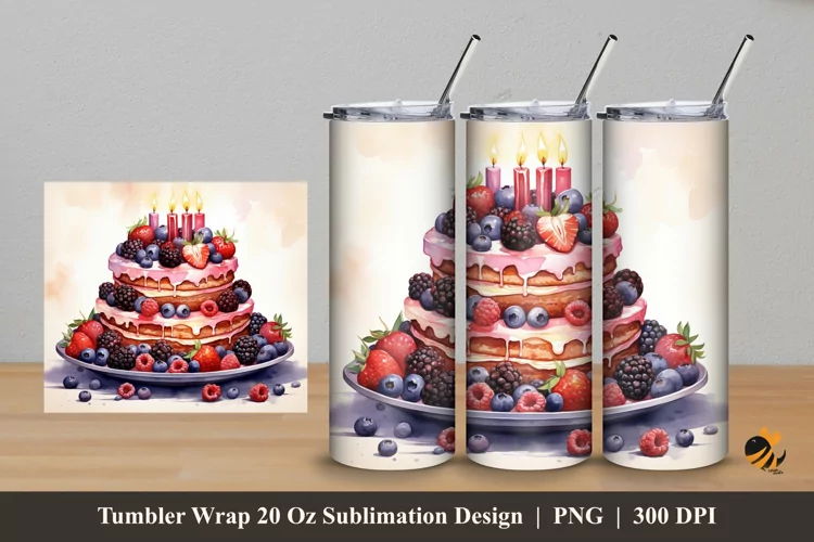Watercolor Cake Tumbler Wrap Sublimation Design 5