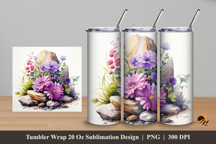 Flower and Rock Tumbler Wrap Sublimation Design 5