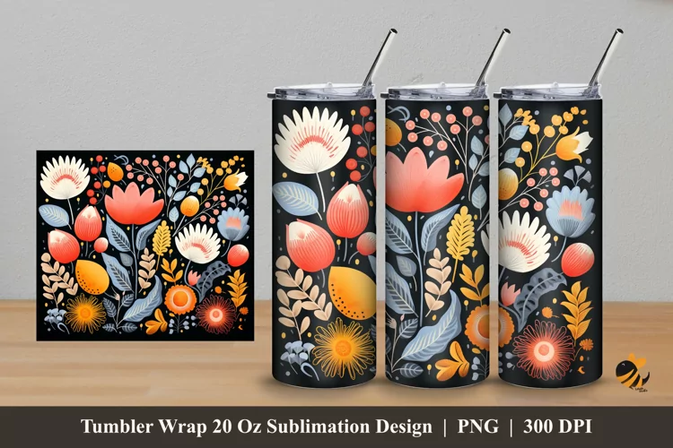 Scandinavian Floral Tumbler Wrap Sublimation Design 5