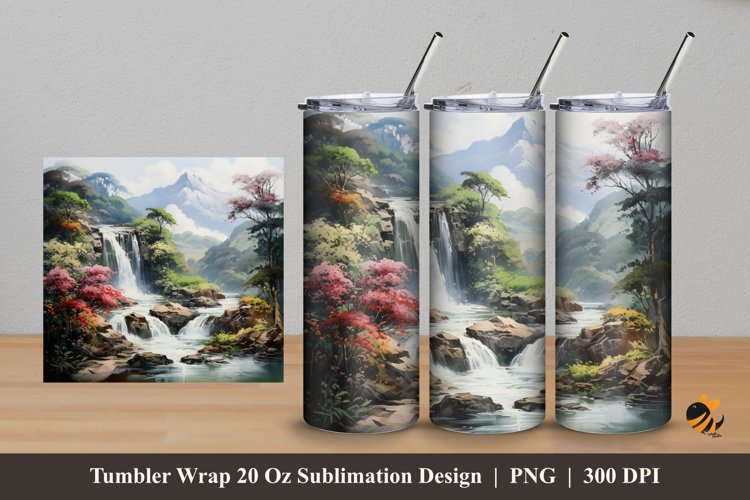 Misty Waterfall Tumbler Wrap Sublimation Design 5