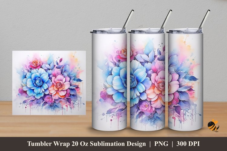 Watercolor Flowers Tumbler Wrap Sublimation Design 5