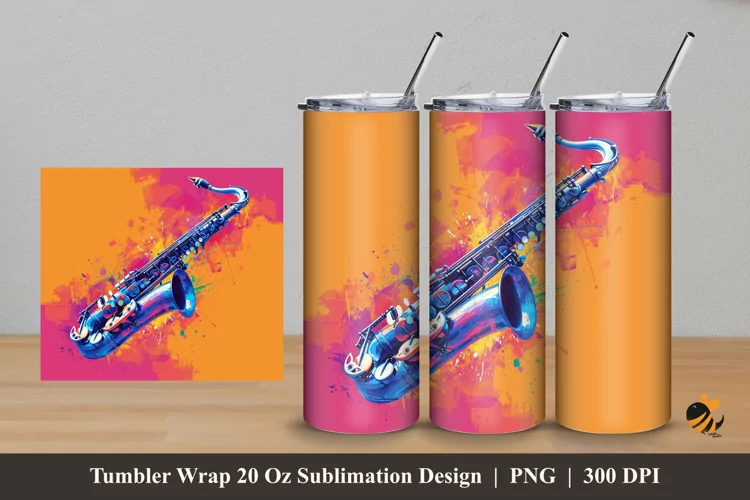 Cool Saxopone Tumbler Wrap Sublimation Design 5