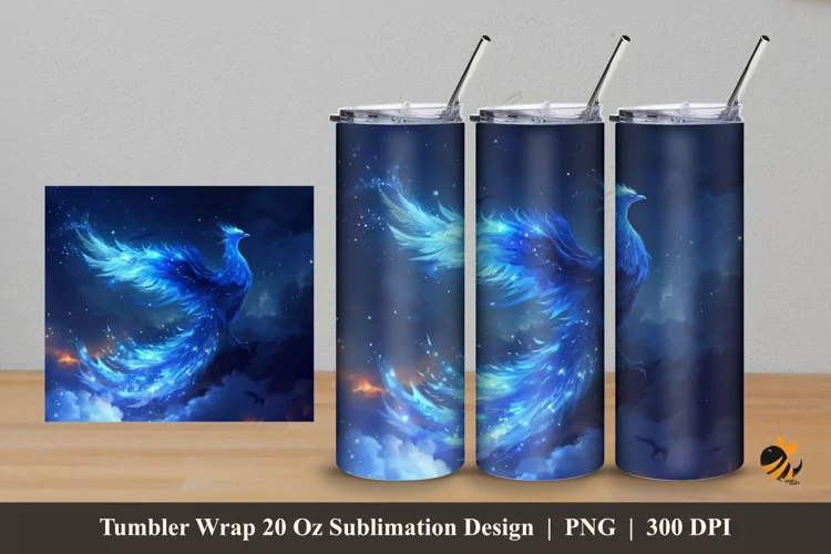 Blue Phoenix Tumbler Wrap Sublimation Design 5