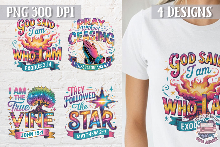 Bible Quote Colorful Clipart PNG Sublimation 4 Designs