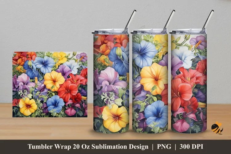 Calibrachoa Flower Tumbler Wrap Sublimation Design 5