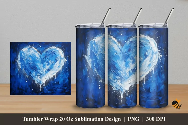 Painting Blue Love Tumbler Wrap Sublimation Design 5
