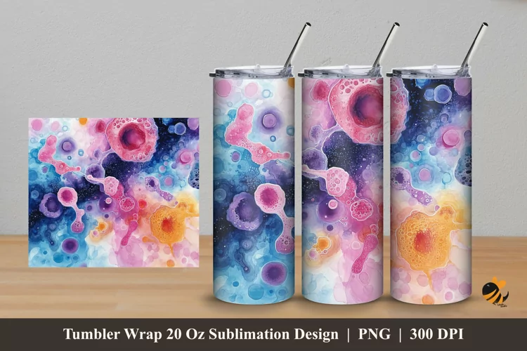 Watercolor Cells Tumbler Wrap Sublimation Design 5