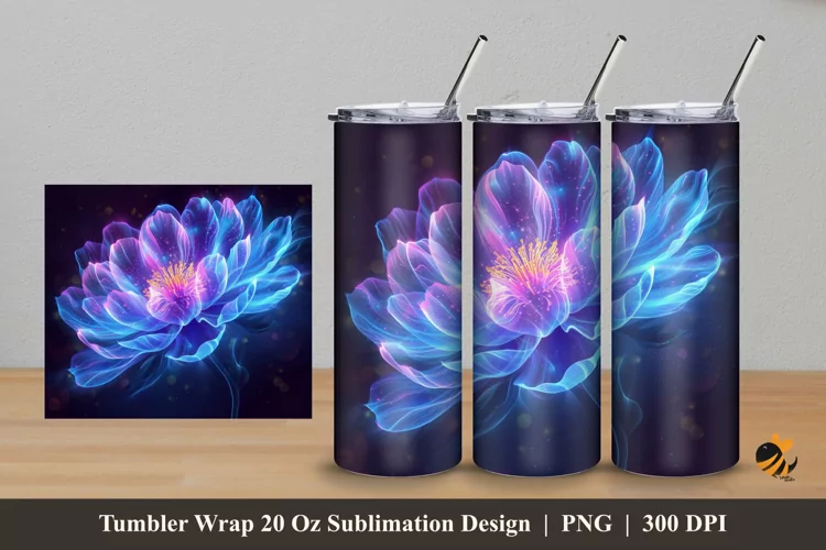 Fantasy Neon Flower Tumbler Wrap Sublimation Design 5
