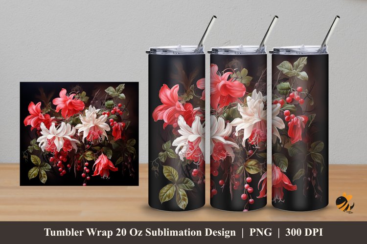 Fuchsias Flowers Tumbler Wrap Sublimation Design 5 example image 1