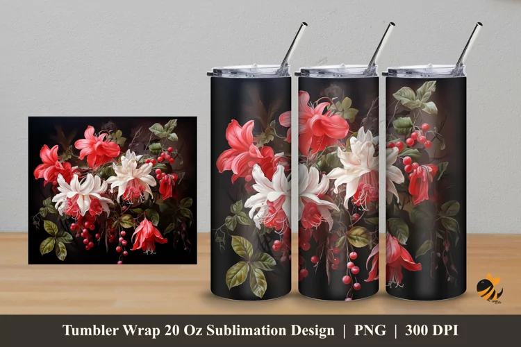 Fuchsias Flowers Tumbler Wrap Sublimation Design 5