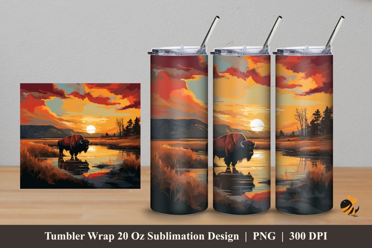 Wild Bison Tumbler Wrap Sublimation Design 5 example image 1