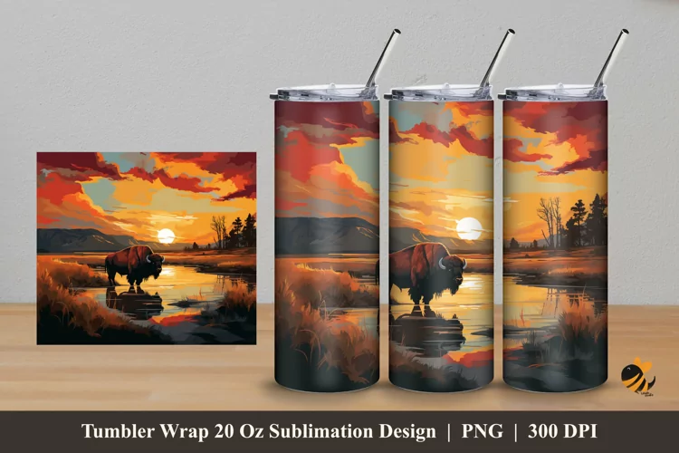 Wild Bison Tumbler Wrap Sublimation Design 5