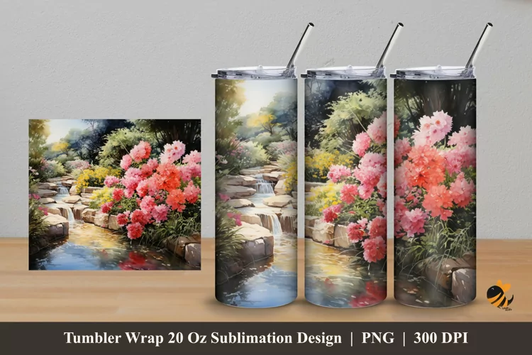 Floral And Water Tumbler Wrap Sublimation Design 5