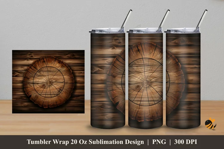 Realistic Wood Slice Tumbler Wrap Sublimation Design 5