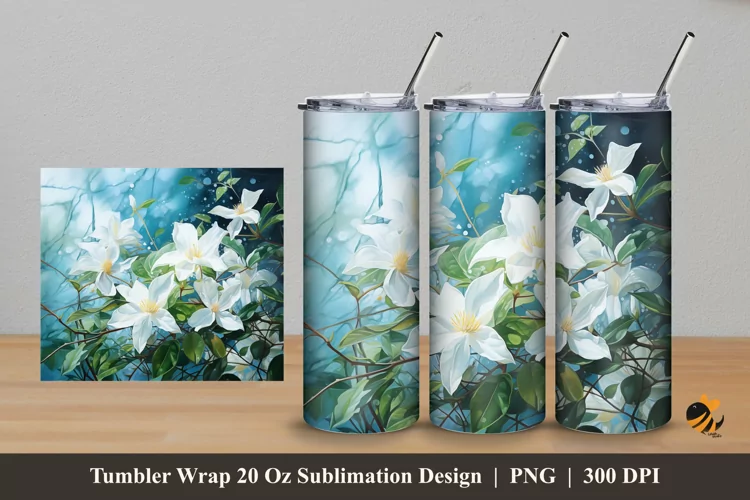 Jasmine Flowers Tumbler Wrap Sublimation Design 5