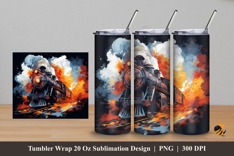 Burning Locomotive Tumbler Wrap Sublimation Design 5 example image 1