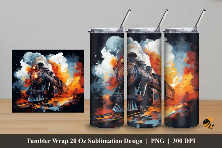 Burning Locomotive Tumbler Wrap Sublimation Design 5