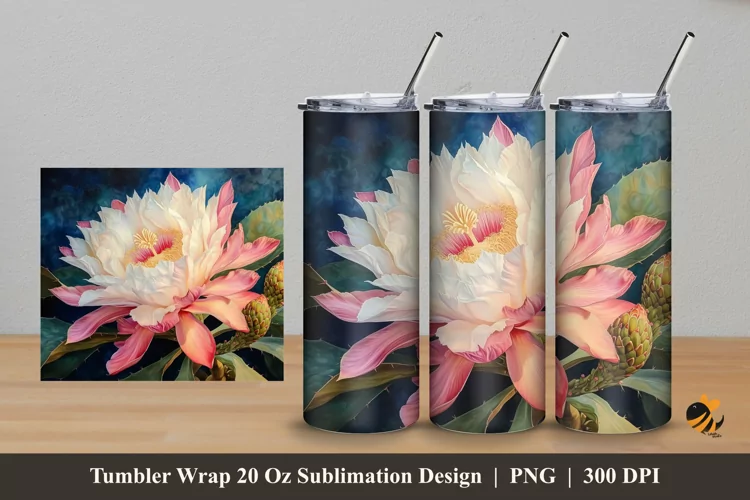 Night Blooming Tumbler Wrap Sublimation Design 5
