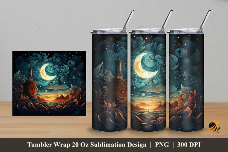 Dreamy Night Tumbler Wrap Sublimation Design 5