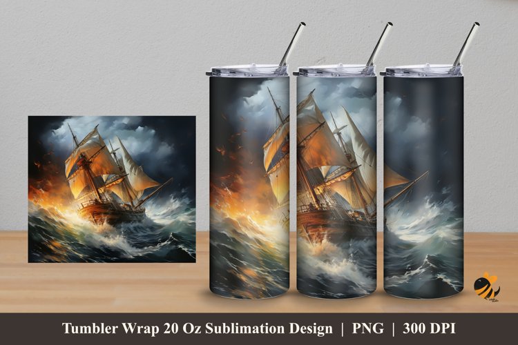 Sea Storm Tumbler Wrap Sublimation Design 5 example image 1