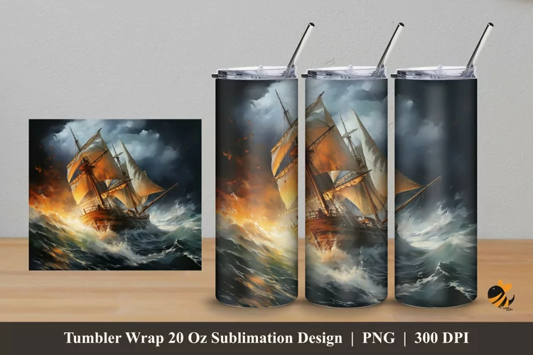 Sea Storm Tumbler Wrap Sublimation Design 5