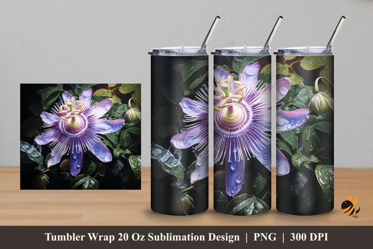 Passion Flower Tumbler Wrap Sublimation Design 5 example image 1