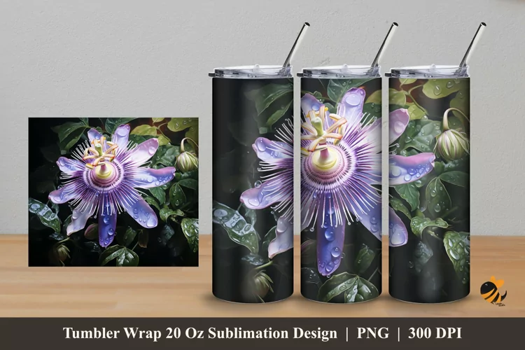 Passion Flower Tumbler Wrap Sublimation Design 5