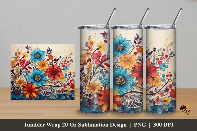 Floral Batik Tumbler Wrap Sublimation Design 5