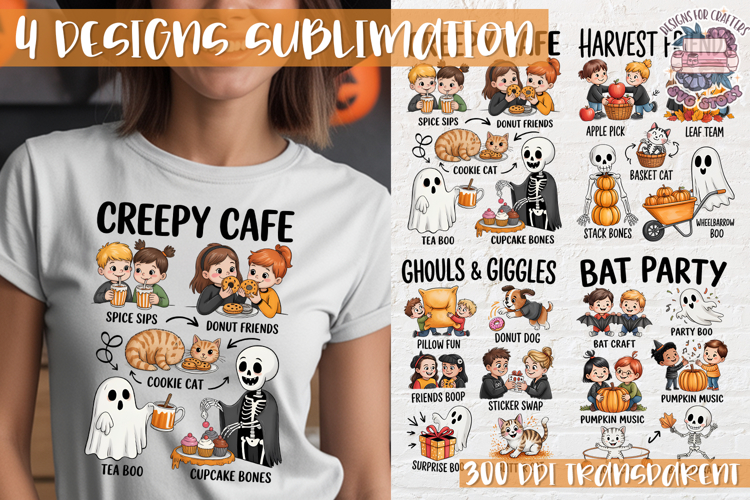 Cute Halloween Clipart PNG Sublimation Cozy Ideas 4 Designs