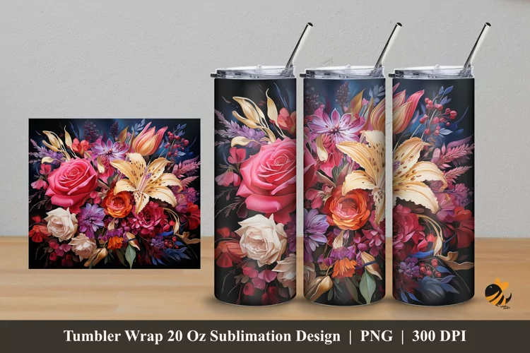 Realistic Flowers Tumbler Wrap Sublimation Design 5