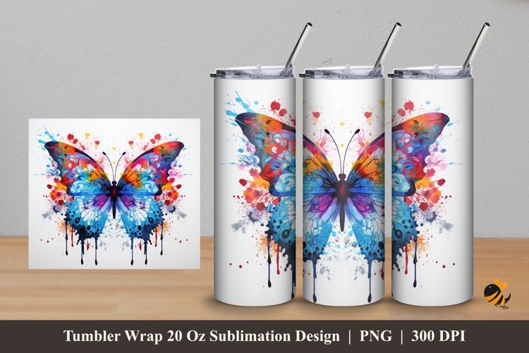 Butterflies Painting Tumbler Wrap Sublimation Design 5