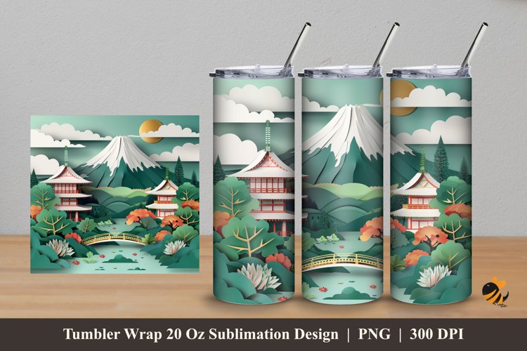 3D Mountain Panoramic Tumbler Wrap Sublimation Design 5 example image 1