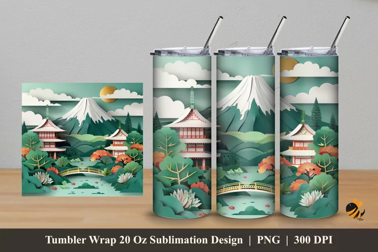 3D Mountain Panoramic Tumbler Wrap Sublimation Design 5
